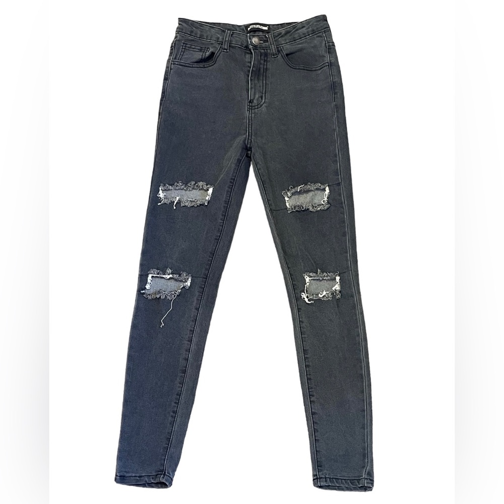Prettylittlething brand black ripped jeans